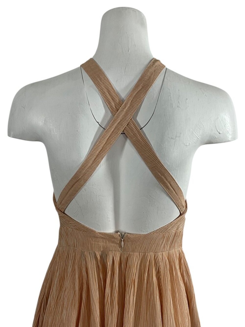 Christy Dawn Arrow Dress S Orange Striped Halter Midi Pockets - Picture 12 of 16